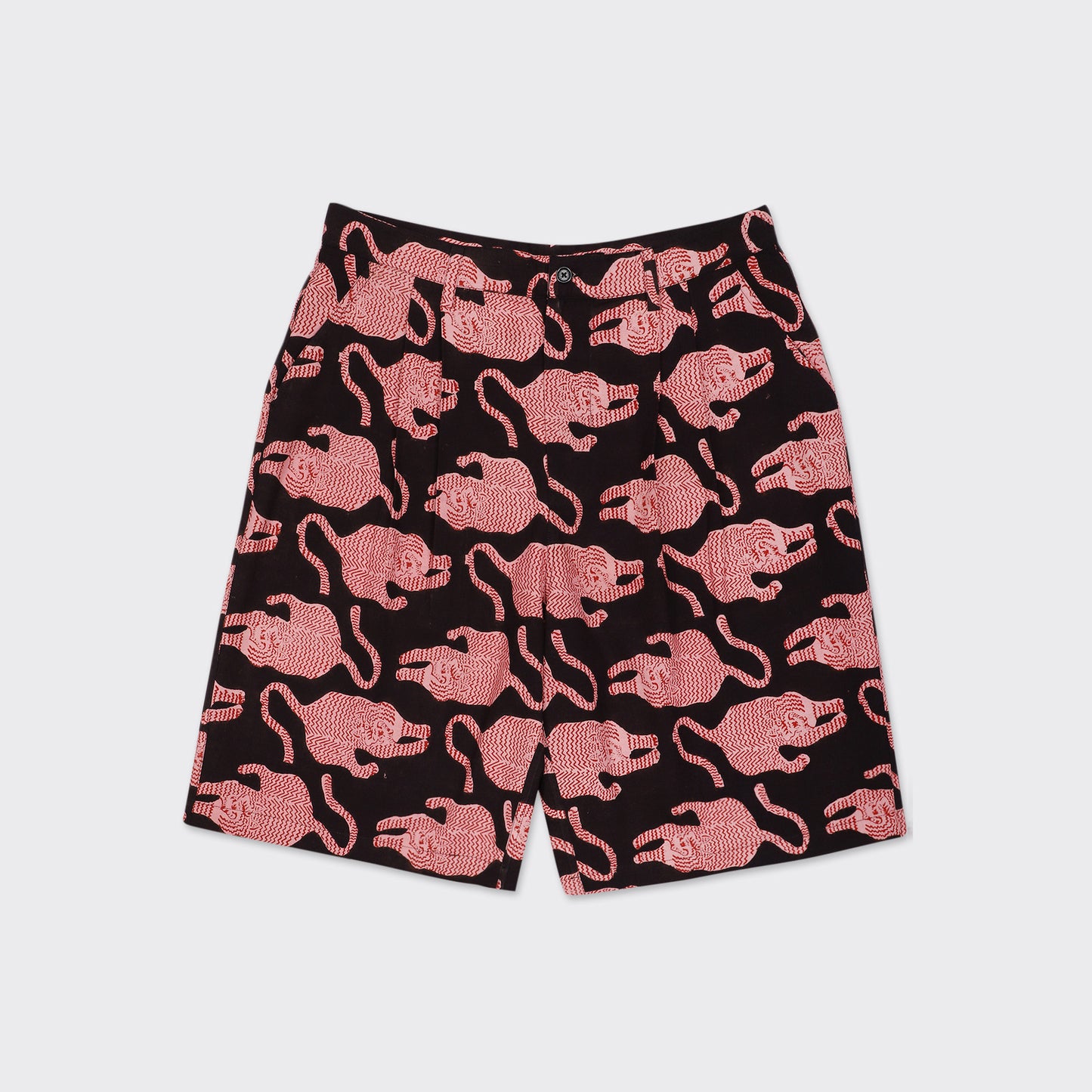 Armaan Double Pleat Shorts, Coral Block Print