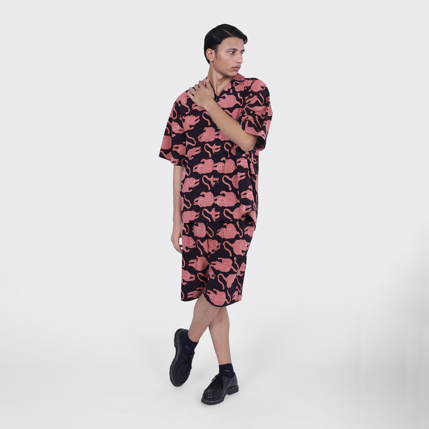 Yusuke Shirt, Coral Block Print
