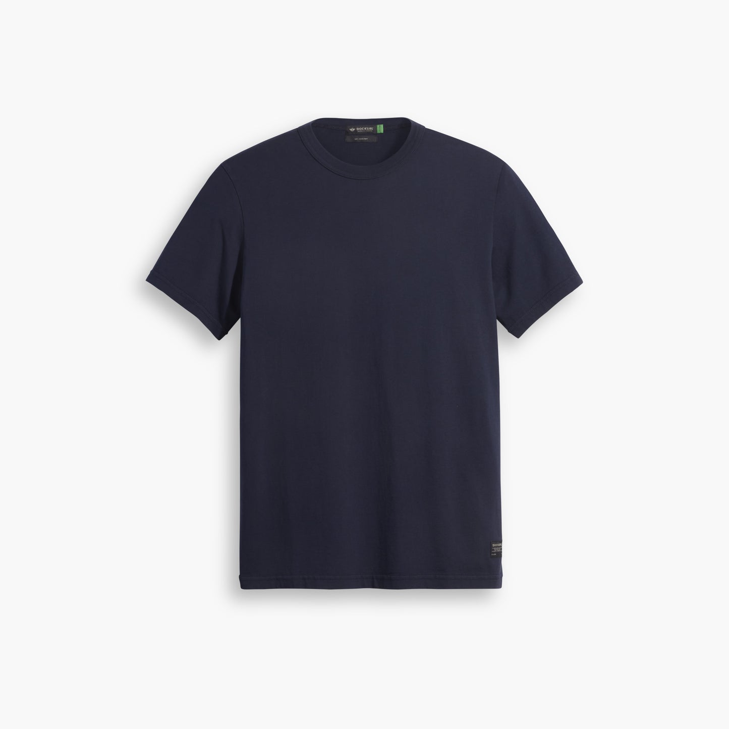 A Men's Crewneck Tee by Dockers in navy blue, short-sleeved and made from soft Supima Cotton, is displayed on a white background.