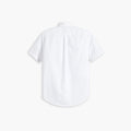 Back view of Dockers Men's Signature Shirt with Stain Defender, SS, short-sleeve white collared with Comfort Flex Collar, on a plain white background.