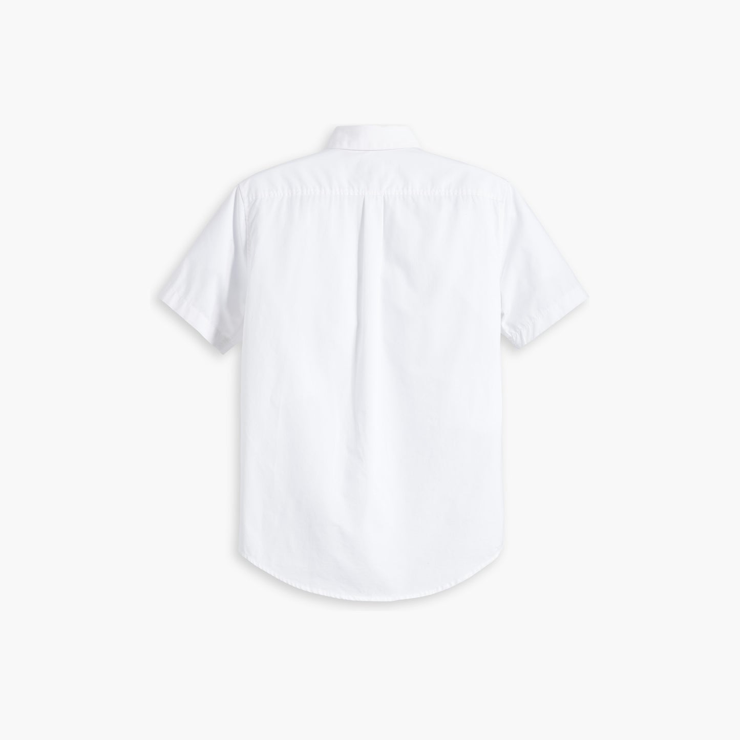 Back view of Dockers Men's Signature Shirt with Stain Defender, SS, short-sleeve white collared with Comfort Flex Collar, on a plain white background.