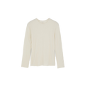 The Aiayu Gentle LS T-Shirt is a plain, long-sleeve beige sweater with a round neckline, shown against a white background.