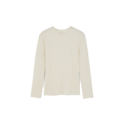 The Aiayu Gentle LS T-Shirt is a plain, long-sleeve beige sweater with a round neckline, shown against a white background.