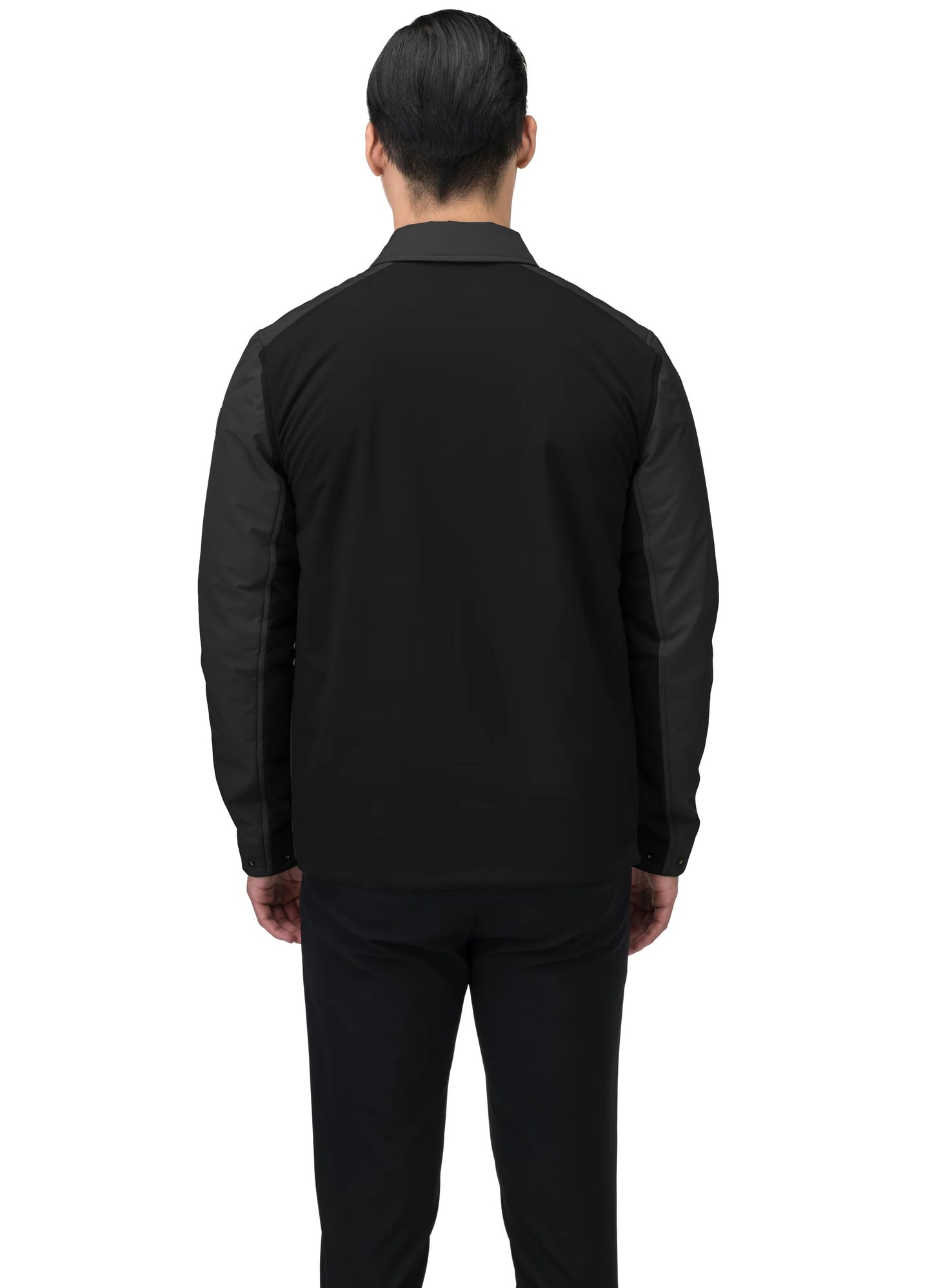 A person is wearing the Nobis Ander Men's Mid Layer Shirt and matching pants, crafted with 4-Way Stretch fabric for ultimate comfort, standing facing away with hands at sides against a white background.