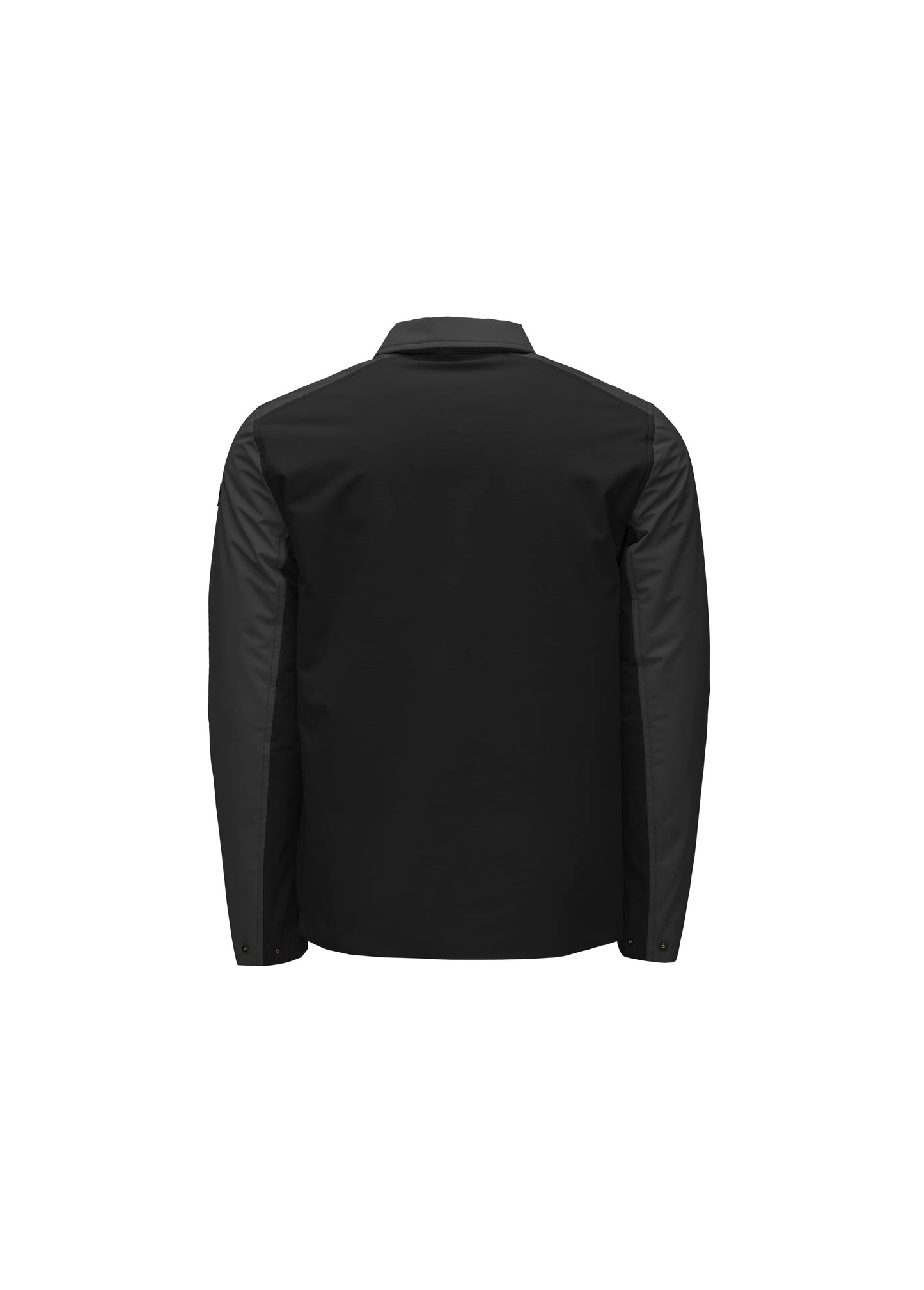The Ander Men's Mid Layer Shirt by Nobis is displayed from the back, showcasing a collared design with buttoned cuffs, and is enhanced with PrimaLoft Gold Insulation for superior warmth.
