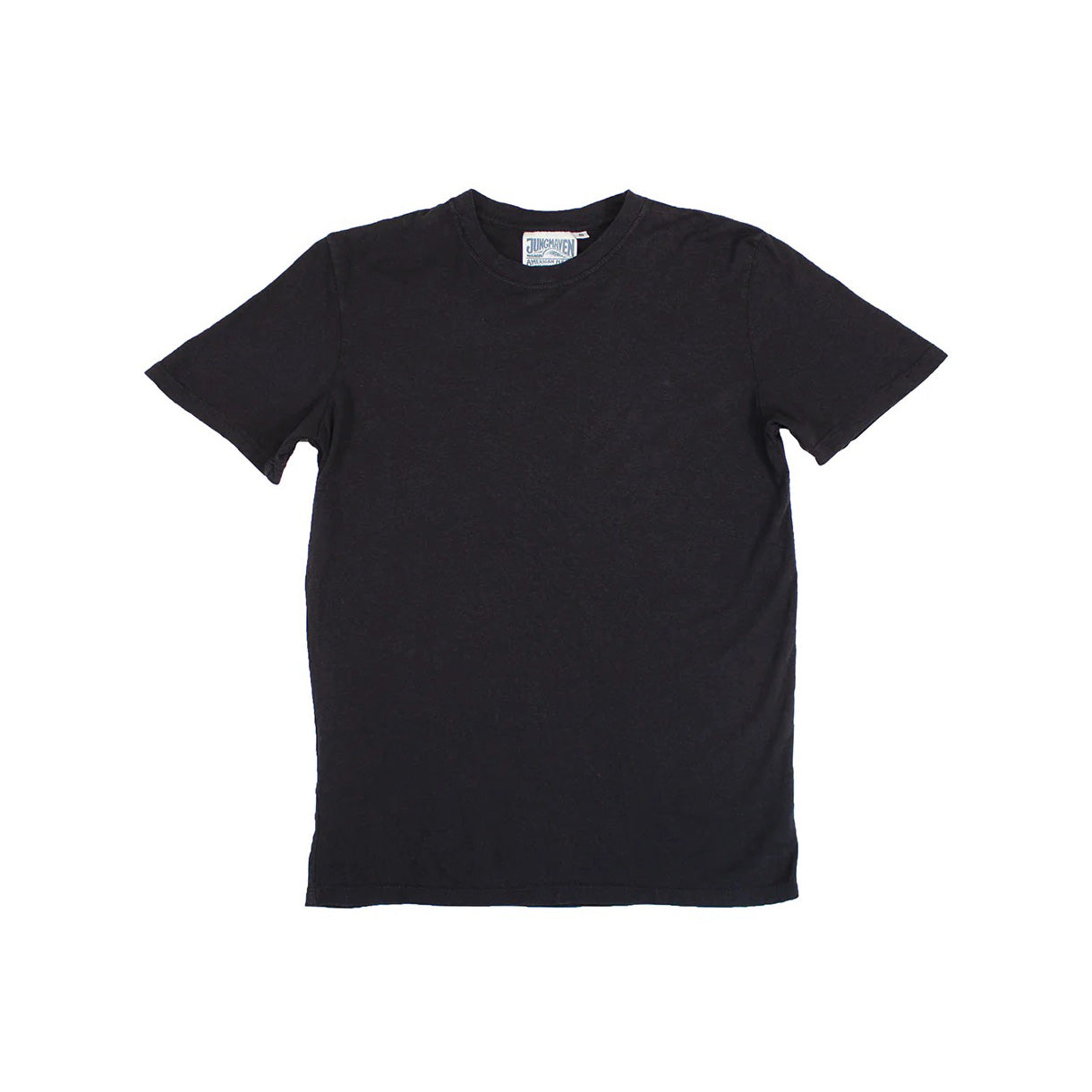 The Jungmaven Basic Tee 3.6oz in black is shown laid flat on a white background.