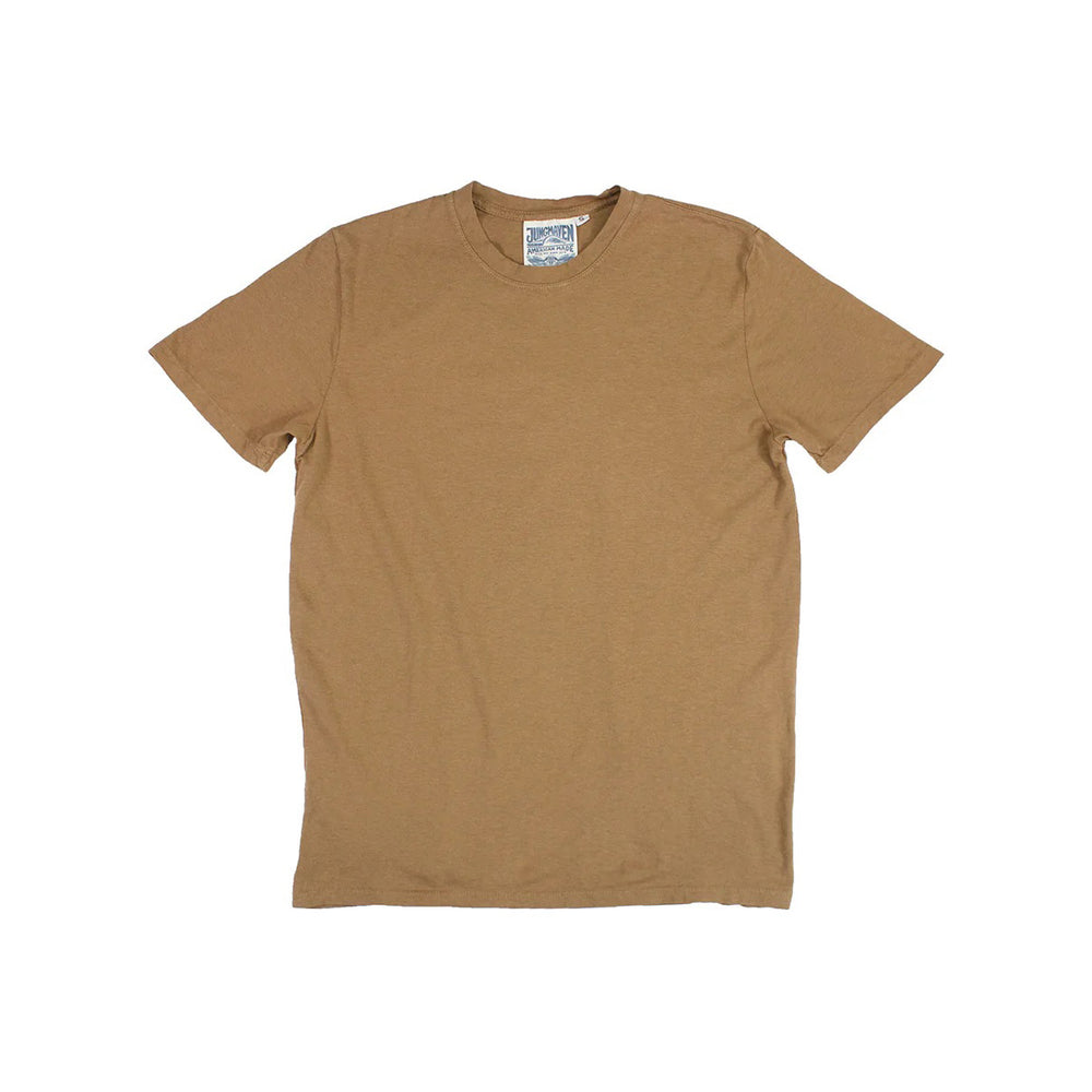 The Jungmaven Basic Tee 3.6oz in Coyote, a plain short-sleeved lightweight shirt, is laid flat on a white background.