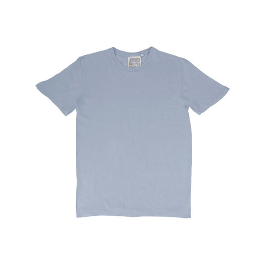 The Jungmaven Basic Tee 3.6oz in Coastal Blue, made from a lightweight hemp-cotton blend, is shown laid flat on a white background.