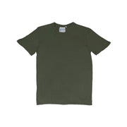 The Jungmaven Basic Tee 3.6oz in Olive Green, shown flat on a white background, features a breathable hemp-cotton blend for all-day comfort and a unisex fit.