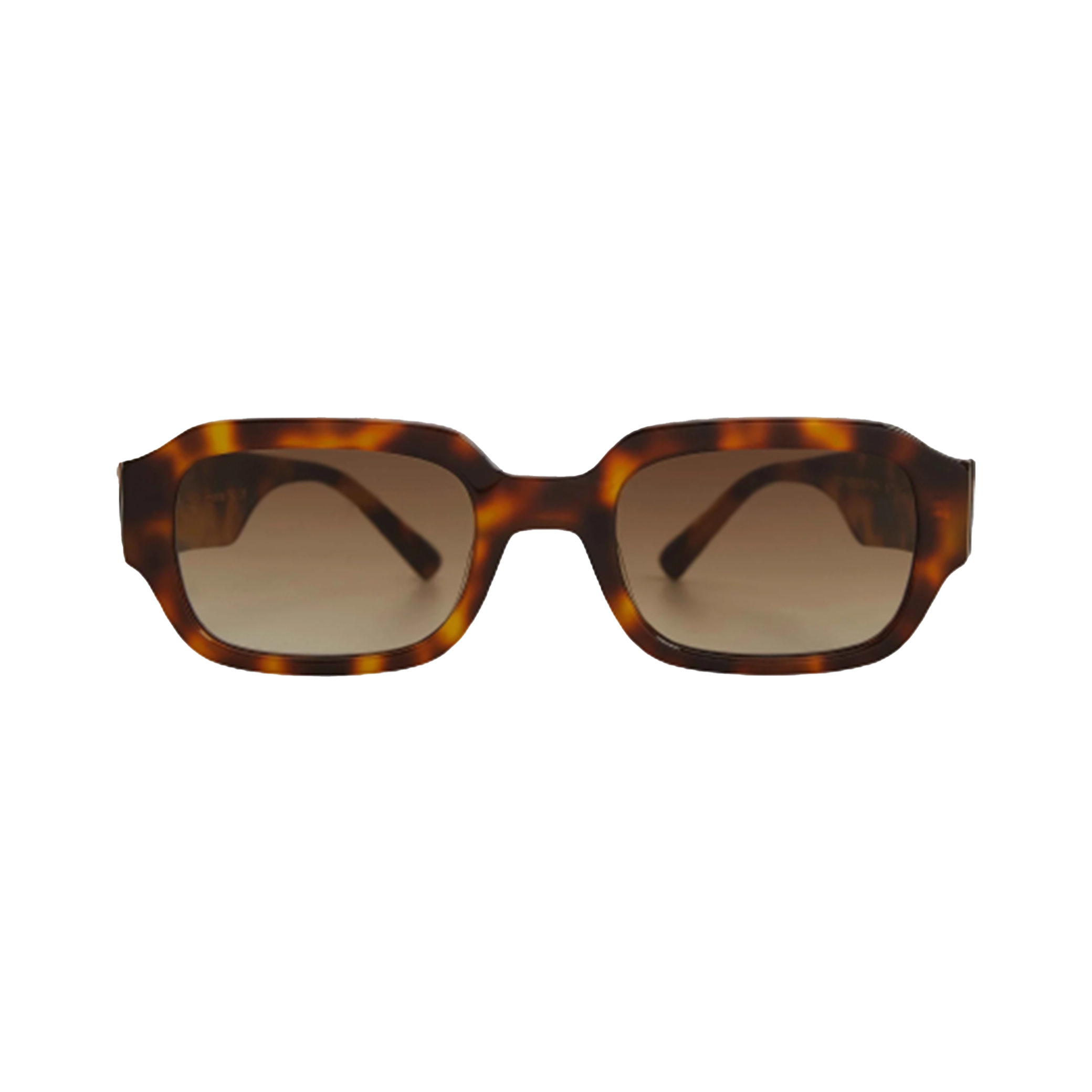 The Downey sunglasses by Messyweekend feature a unisex tortoise-shell rectangular design with brown lenses, crafted from an elegant acetate frame, and displayed against a black backdrop. These sunglasses ensure optimal eye safety with UV400 protection.