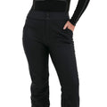 A person wears the Halfdays Emma Pant, a slim-fit black high-waisted style with pockets, paired with a black long-sleeve top.