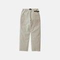 Beige Gramicci Gadget Pants with an elastic waistband, black adjustable buckle, and two large back pockets, displayed on a white background.