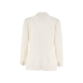 The Herno W Light Linen DB Blazer in Bianco showcases a feminine fit from the back, featuring long sleeves and two buttons on each cuff.