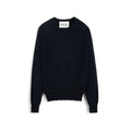 The Aiayu Gina Sweater is a black crewneck made from 100% merino wool, featuring long sleeves and ribbed cuffs, displayed against a white background.