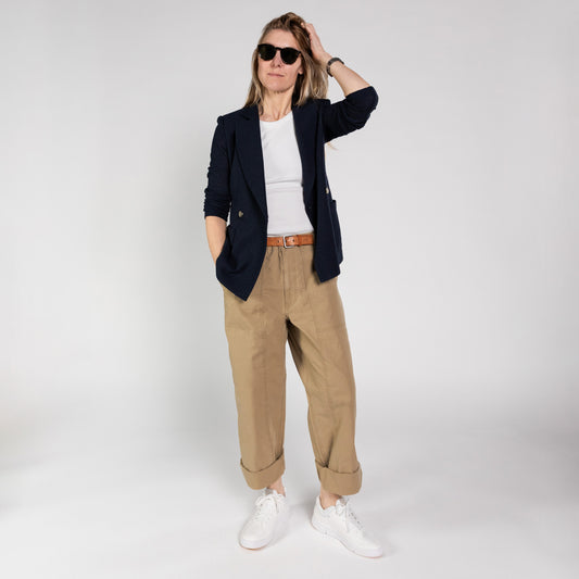 W Double Breasted Bicolor Blazer, Blue & Black