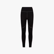The Hallie Merino Legging from Halfdays features black high-waisted leggings with a contrasting seam design, crafted from a midweight blend, and displayed on a white background.
