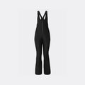 The Isabel Soft Shell Bib Pant by Halfdays is a black slim-fit ski bib with adjustable shoulder straps and a front zipper, made from soft shell material for winter sports.