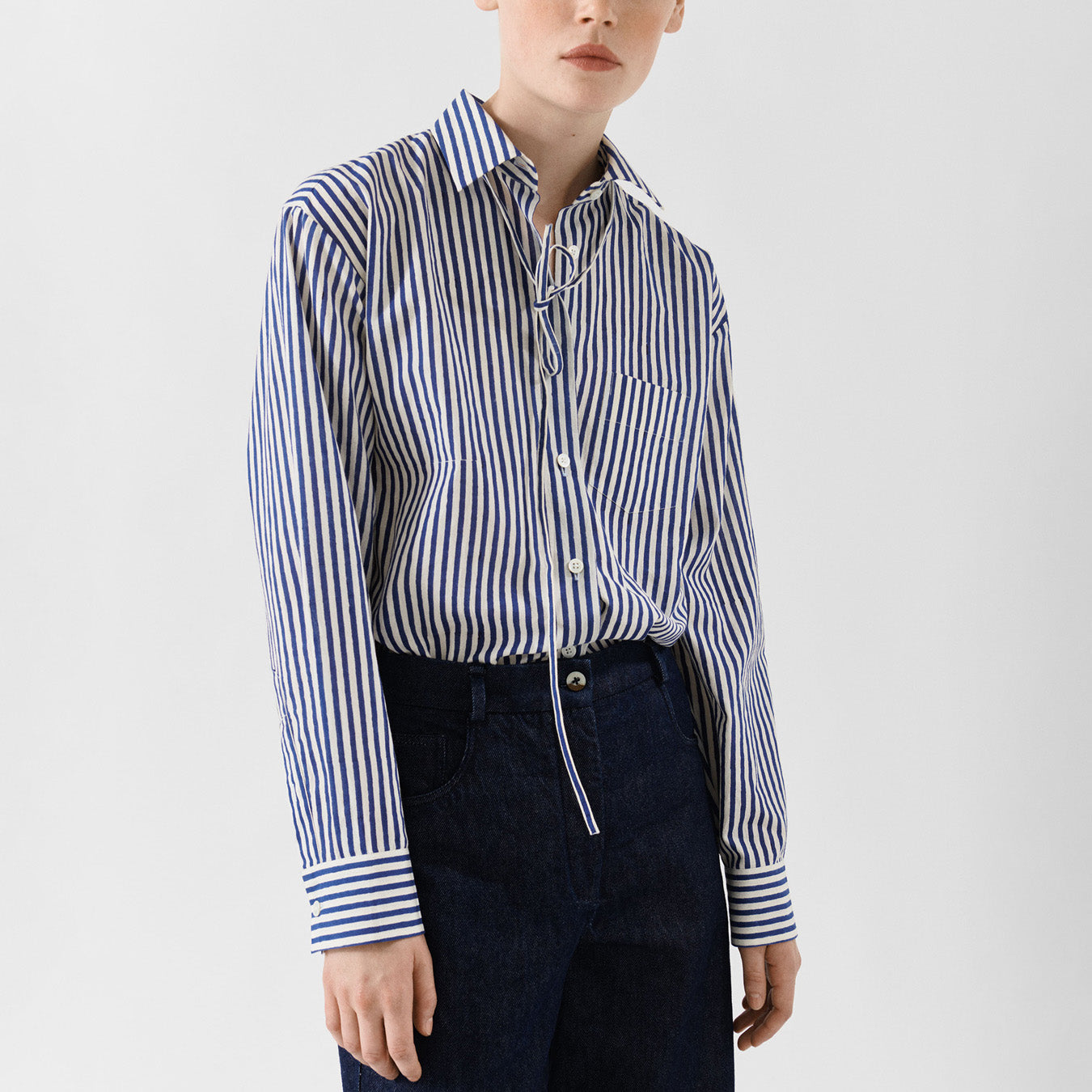 Galla Shirt, Block Print Navy Stripe