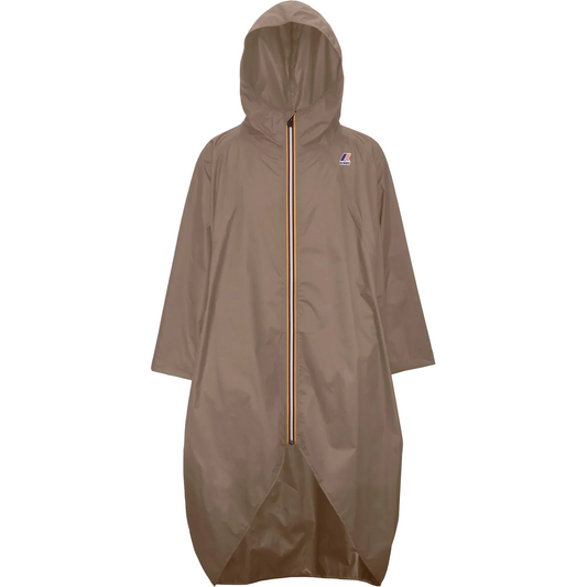 A K-Way Le Vrai 3.0 Rennes, Brown Corda waterproof poncho with a hood and central zipper, displayed against a plain background.
