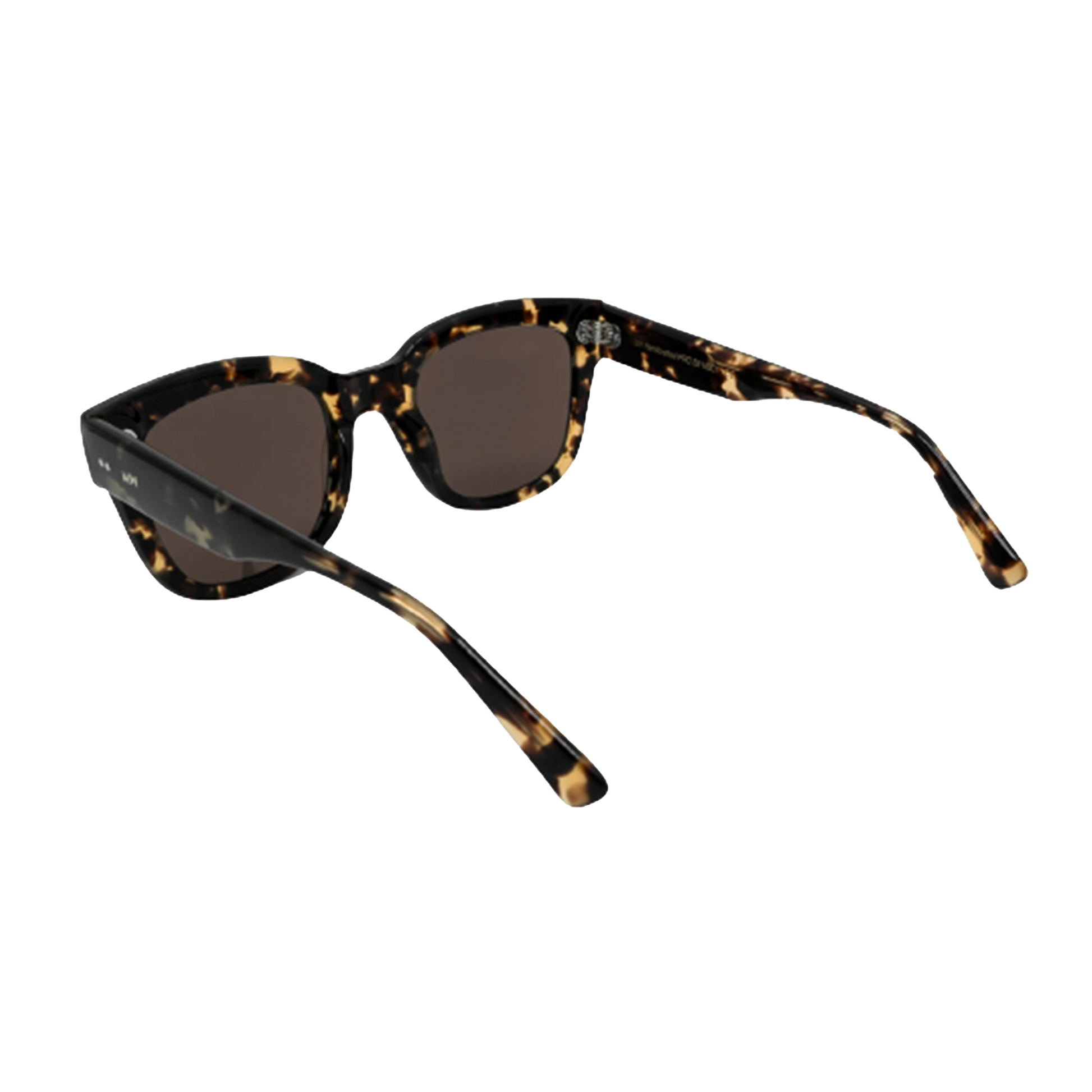 The Messyweekend Liv, Tortoise sunglasses feature a unisex acetate frame with a tortoiseshell pattern and dark lenses, displayed from a rear angled view on a white background.