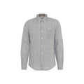 The Barbour Linton Tailored Shirt features a light gray micro houndstooth weave, long sleeves, chest pocket, and tailored fit, shown against a plain white background.