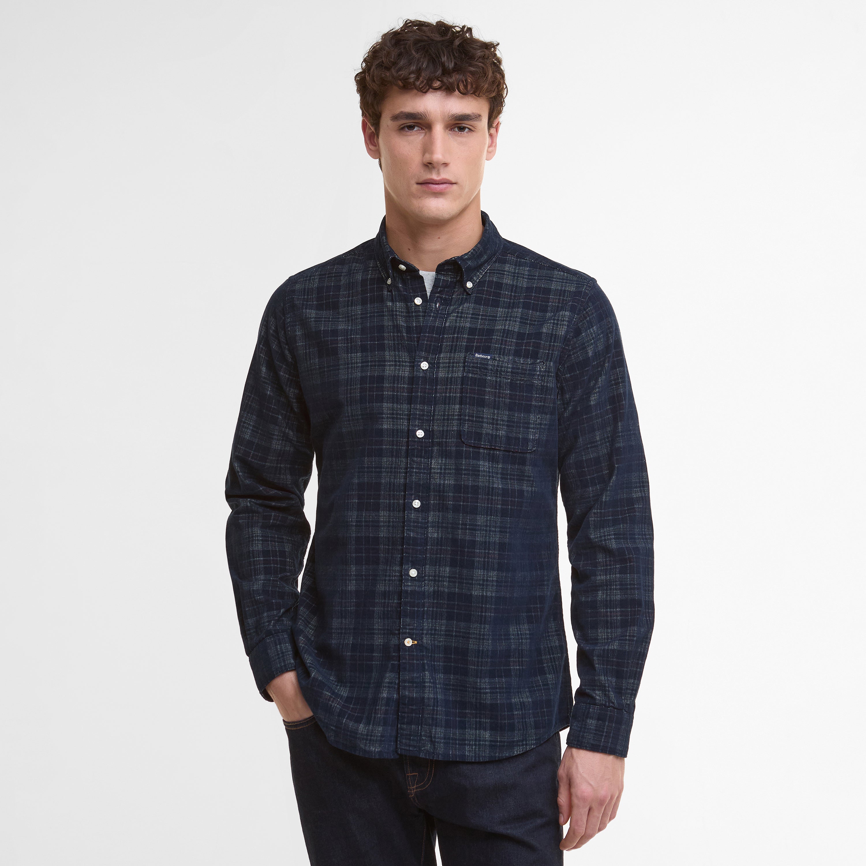 Southfield Tailored Checked Cord Shirt - Navy