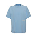 The Barbour Newclyde Graphic T-Shirt features a round neckline and showcases the brand name subtly in small, white text on the lower left. This oversized, archive-inspired light blue shirt blends classic style with contemporary design.