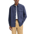 A person in a relaxed fit sports Dockers' Genderless 86 1-Pocket Shirt, LS in blue cotton ripstop over a white t-shirt, paired with beige pants.