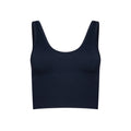 Front view of the Marie Top by Halfdays, a black sleeveless crop with a scoop neckline against a white background, made from performance nylon for engineered compression.