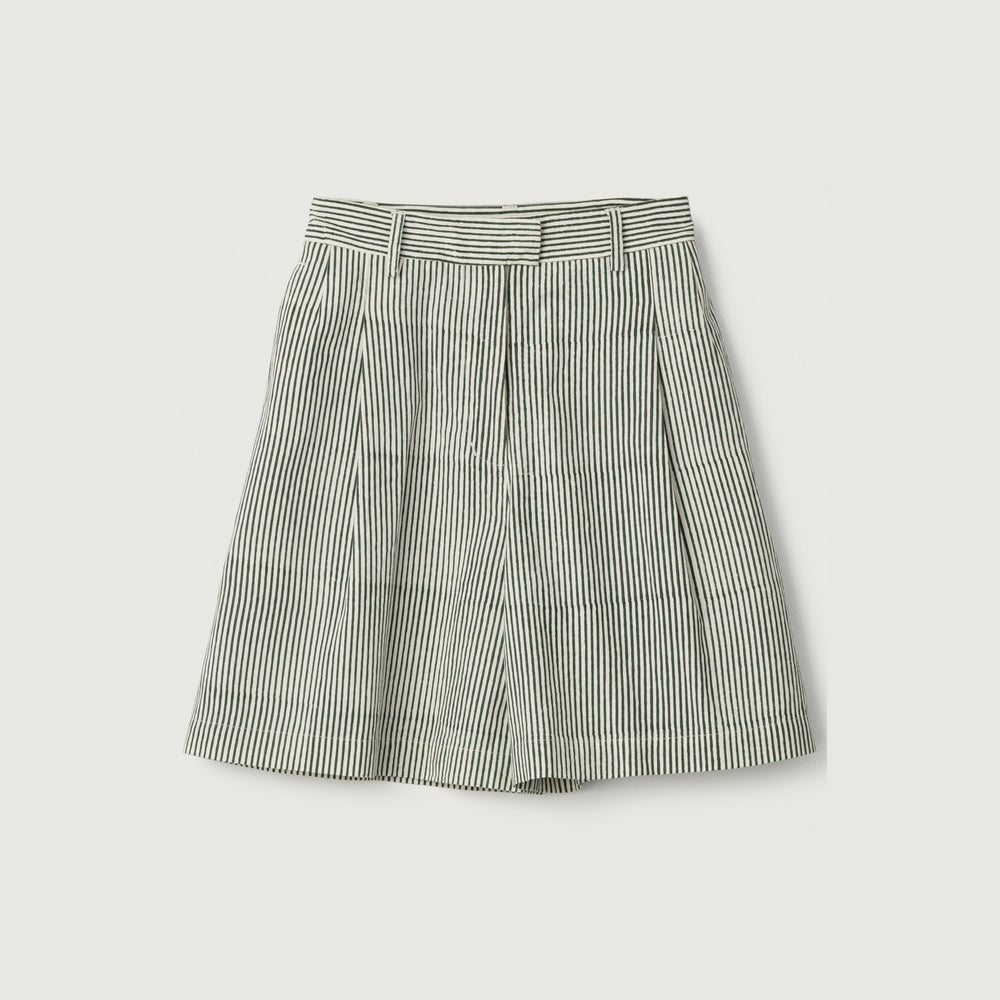 Marina Shorts, Block Print Green Stripe