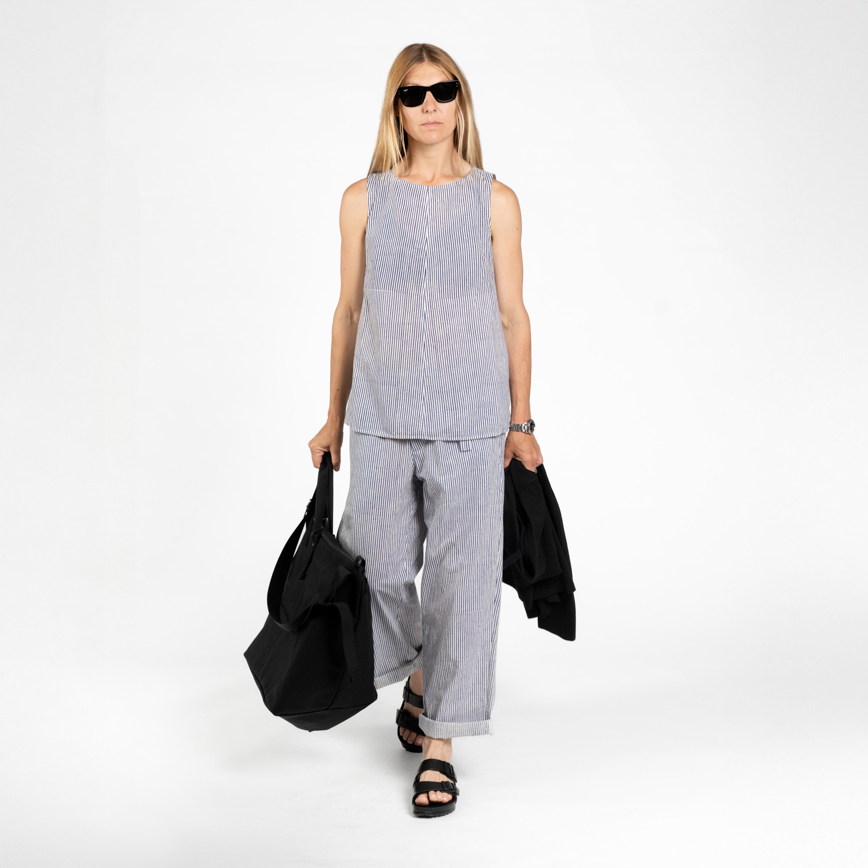 Louise Tank, Block Print Navy Stripe