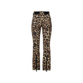 Goldbergh's Minou Ski Pants in Jaguar print feature a high waist, black belt, breathable fabric for comfort, and a stylish flared design with zippers at the bottoms for added functionality.
