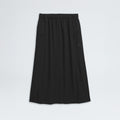 The North Face's W North Dome Wind Skirt, a long black A-line design, features an elastic waistband and two zippered side pockets, showcased on a white background.