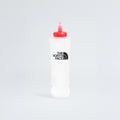 Stay hydrated and focused on race day with a flexible water bottle featuring a red cap and The North Face logo, designed to slip perfectly into your U Summit Run Vest 5 against its plain white background.