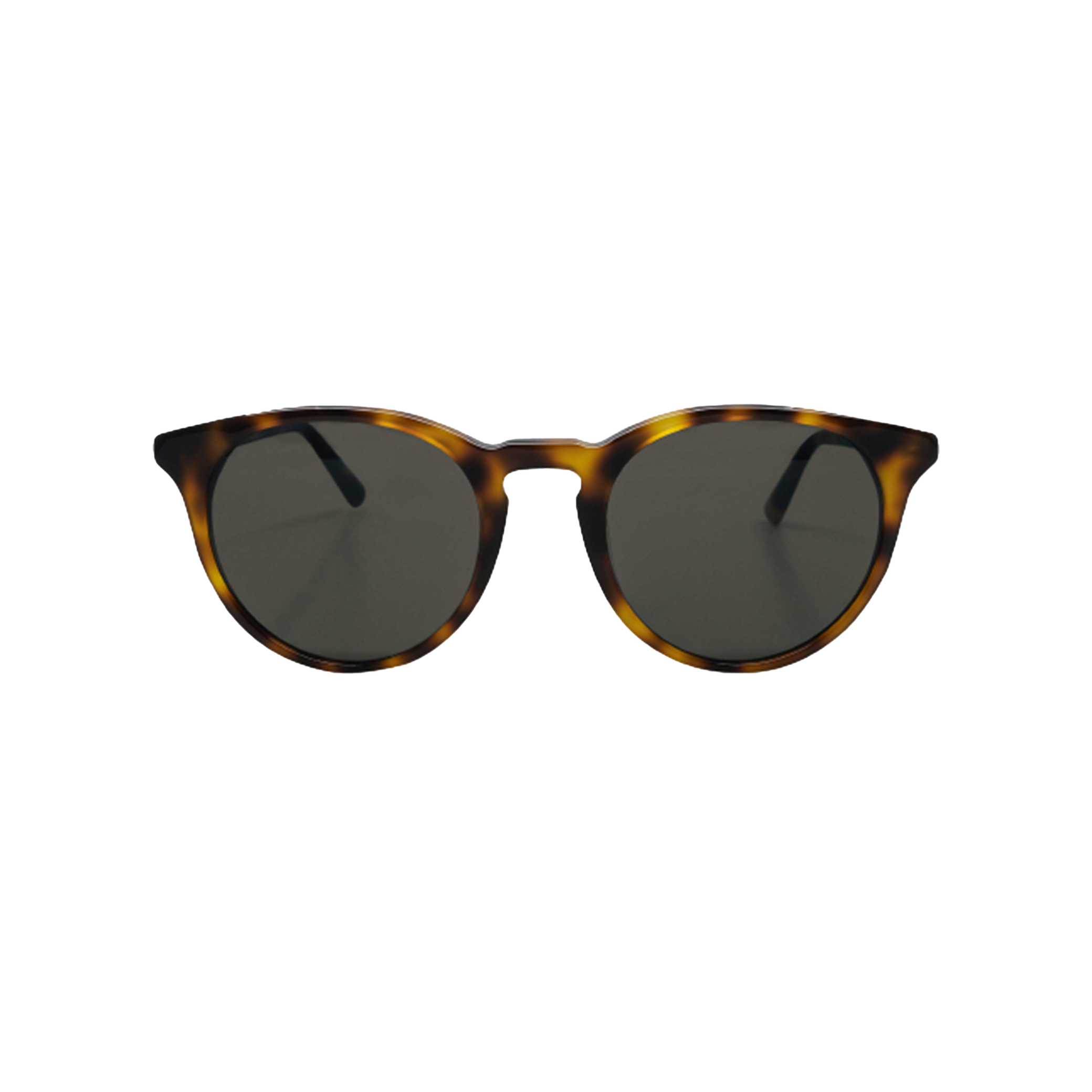 New Depp unisex sunglasses by Messyweekend feature a round tortoise/brown acetate frame and dark lenses with UV400 protection, characterized by thin arms and set on a white background.
