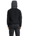 A person is seen from the back, draped in a Hedge Men's Performance Hoodie by Nobis with matching pants, set against a white background.