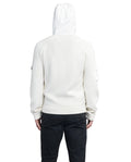 Person wearing a luxurious Hedge Men's Performance Hoodie by Nobis and black pants, facing away.
