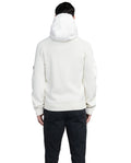 A person wearing the luxurious Hedge Men's Performance Hoodie from Nobis, crafted from soft merino wool, along with black pants is shown from behind against a white background.