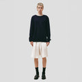 Wool Cotton Crewneck Sweater, Blu