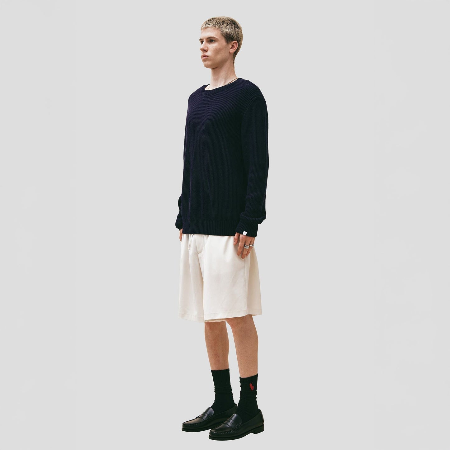 Wool Cotton Crewneck Sweater, Blu