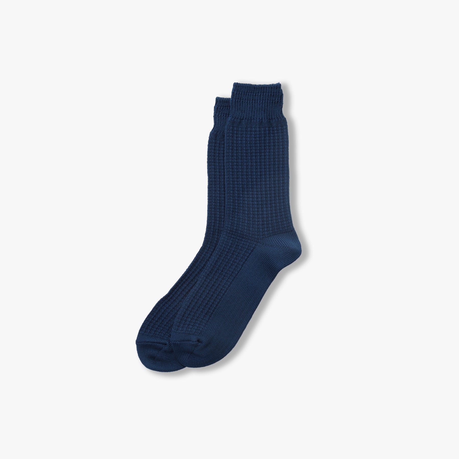 Cotton Waffle Crew Socks - Dull Blue