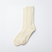 A set of three Organic Daily Ribbed Crew Socks in ecru from RoToTo, showcased on a simple white background.