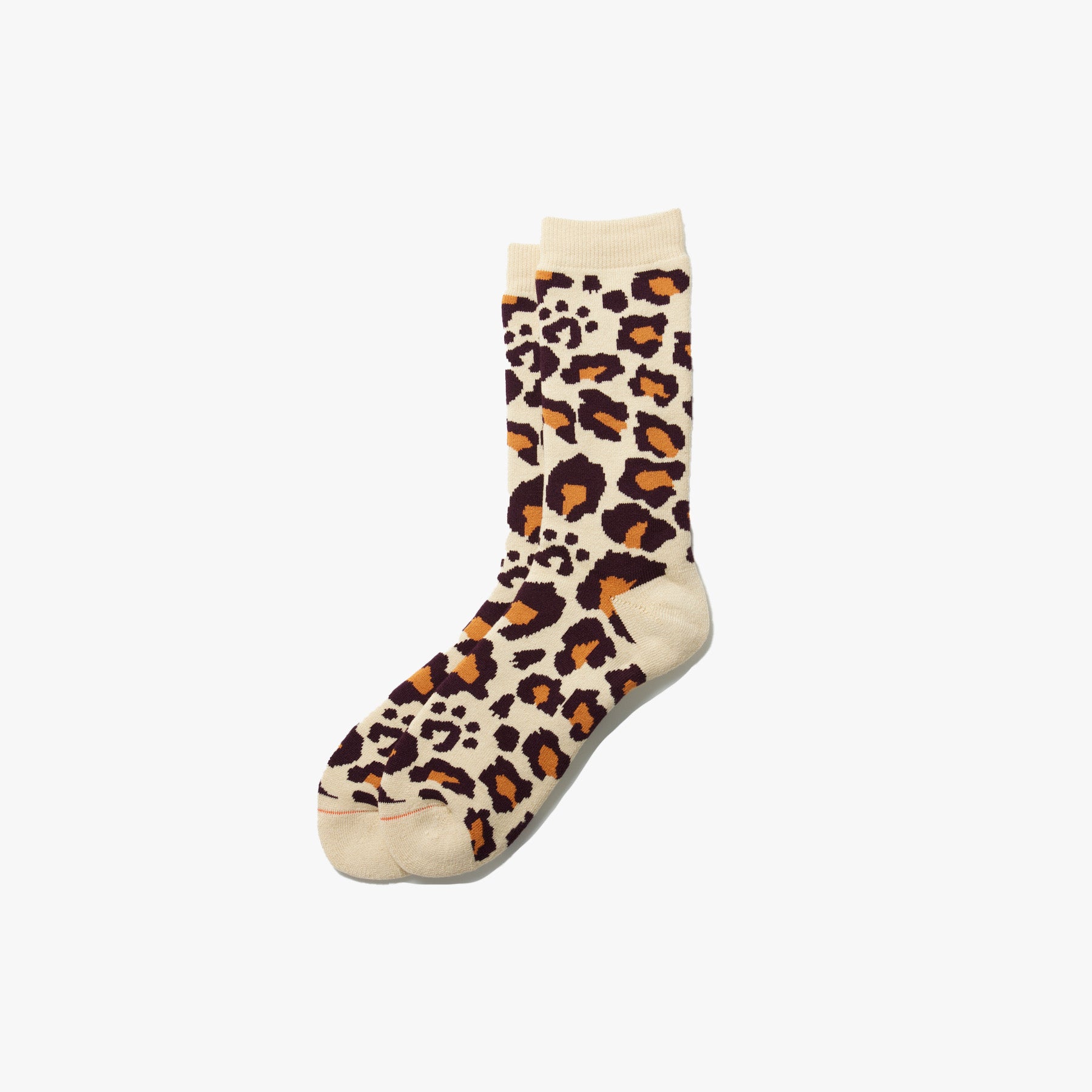 Pile Leopard Crew Socks - Bordeaux/Orange