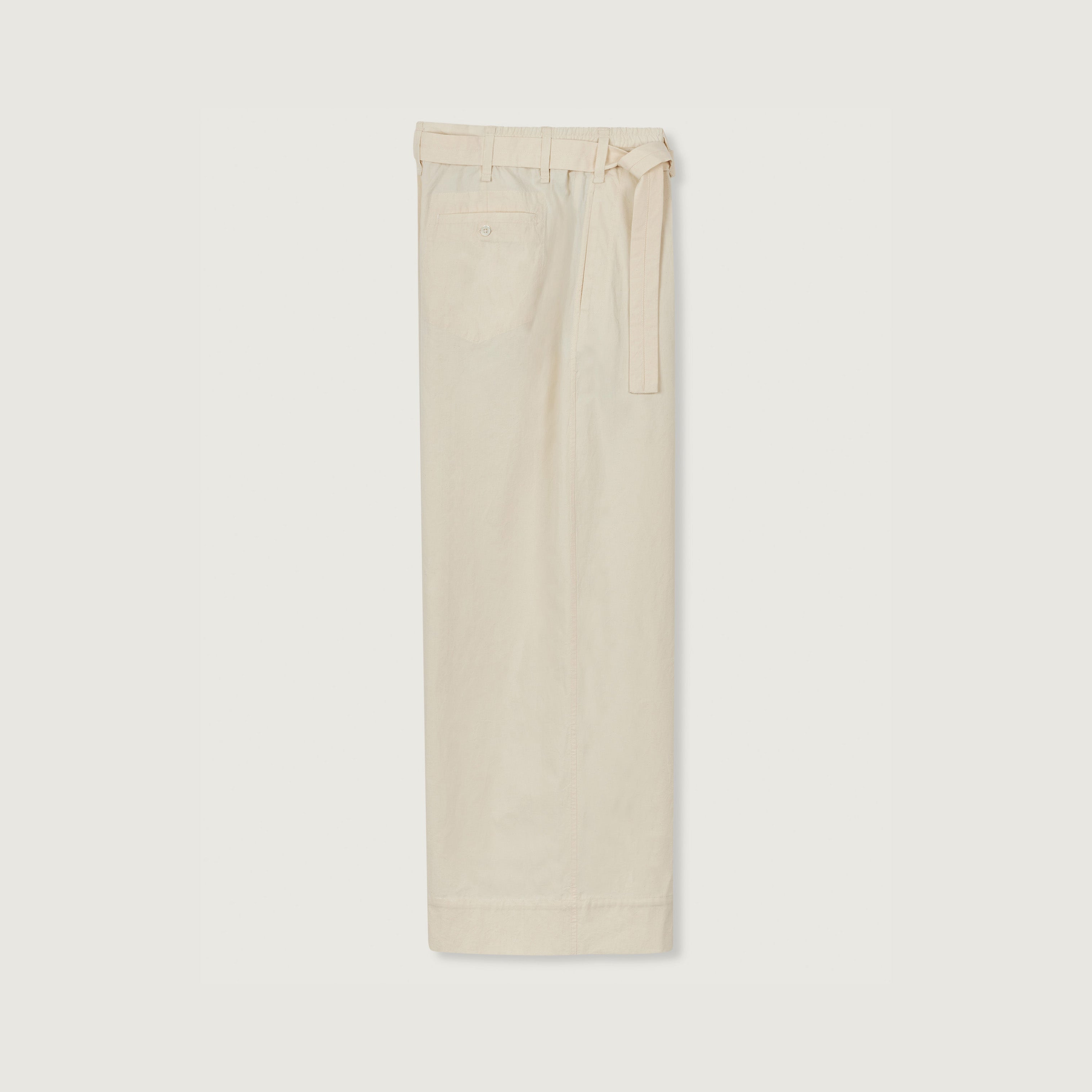 Rachel Trouser by Jan Machenhauer in white, featuring a high-waisted, wide-leg silhouette and a matching fabric belt, displayed flat on a light background.