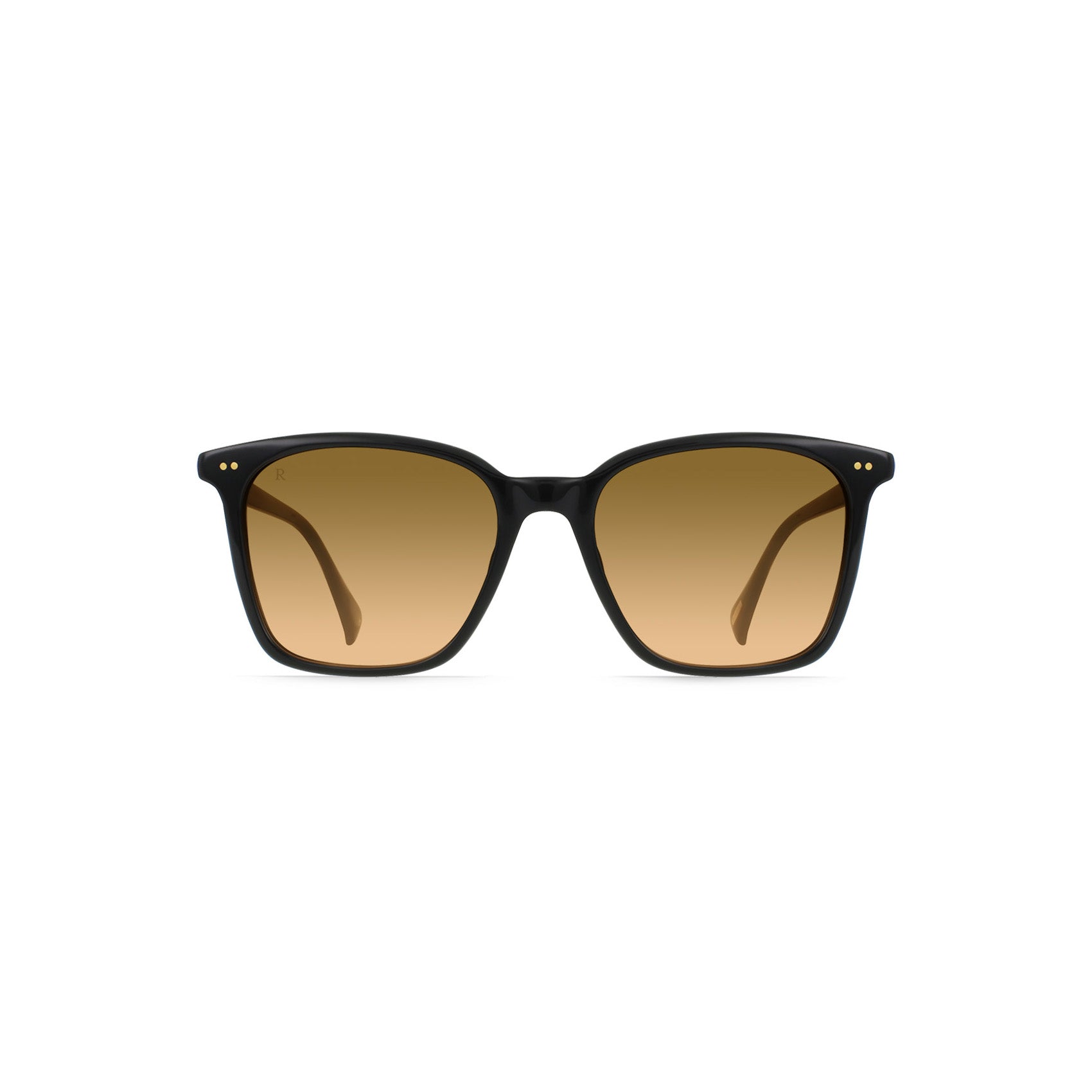 Raen Optics Darine sunglasses in Recycled Black with Reposado Gradient lenses offer UVA/UVB protection, shown facing forward on a white background.