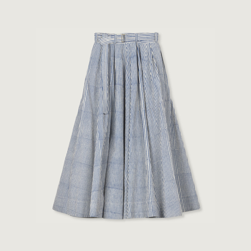 Schrol Skirt, Block Print Navy Stripe