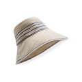 Beige bucket hat with Tide Lines, Cobalt stripes on a white background by Lola Hats.