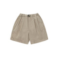 Kappy Two Tuck Wide Half Pants in light beige, featuring pleats, a belt, and an elastic waistband, shown on a white background.