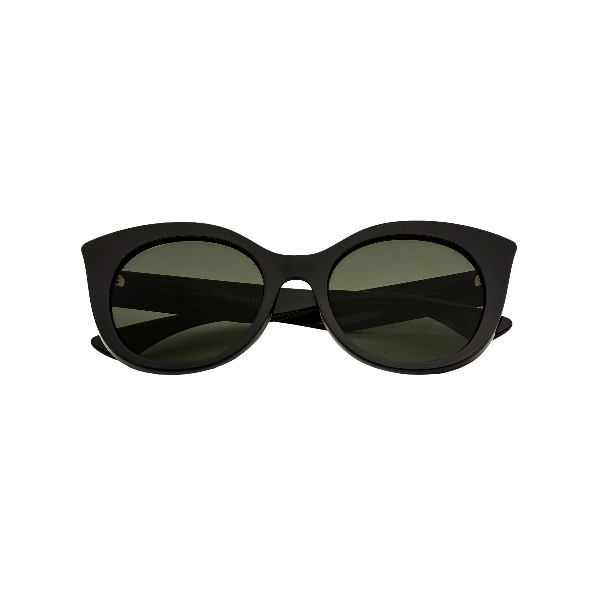 Messyweekend Thelma sunglasses in Black/Green featuring dark lenses with UV400 protection, shown from the front against a plain background.