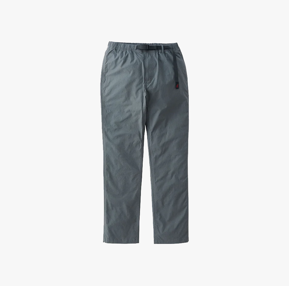 Gramicci Weather NN-Pant in Charcoal, featuring a straight-leg fit, elastic waistband, and adjustable belt, shown against a plain white background.